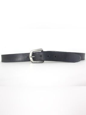Vintage Distressed Black Leather Work Belt Silver Buckle Worn In Thrashed Grunge